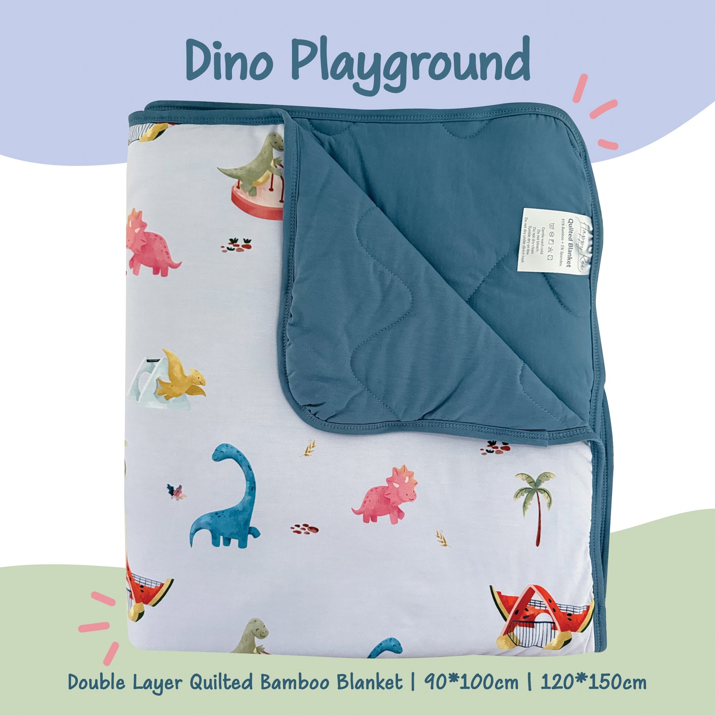 Double Layer Quilted Bamboo Blanket (Dino Playground)