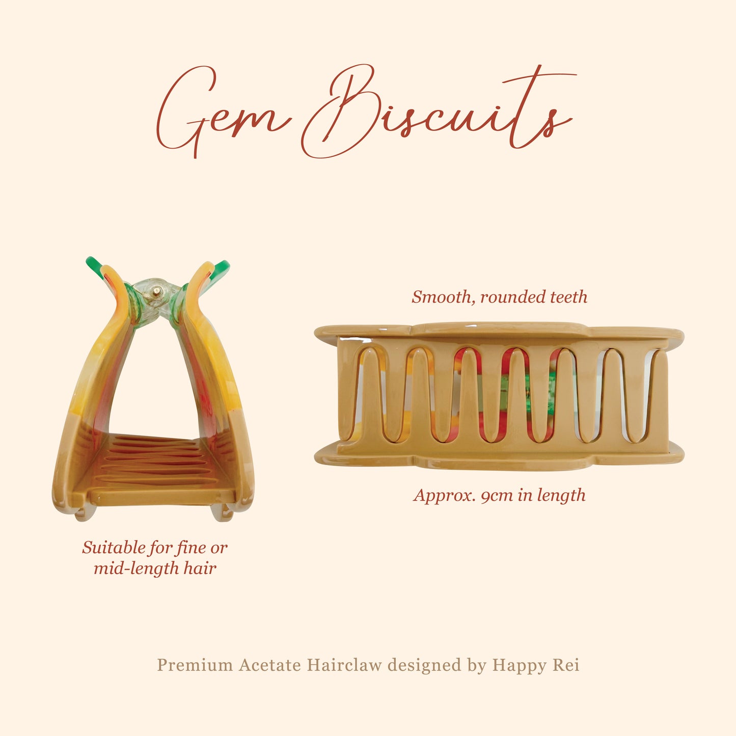 Premium Acetate Hairclaw - Gem Biscuits