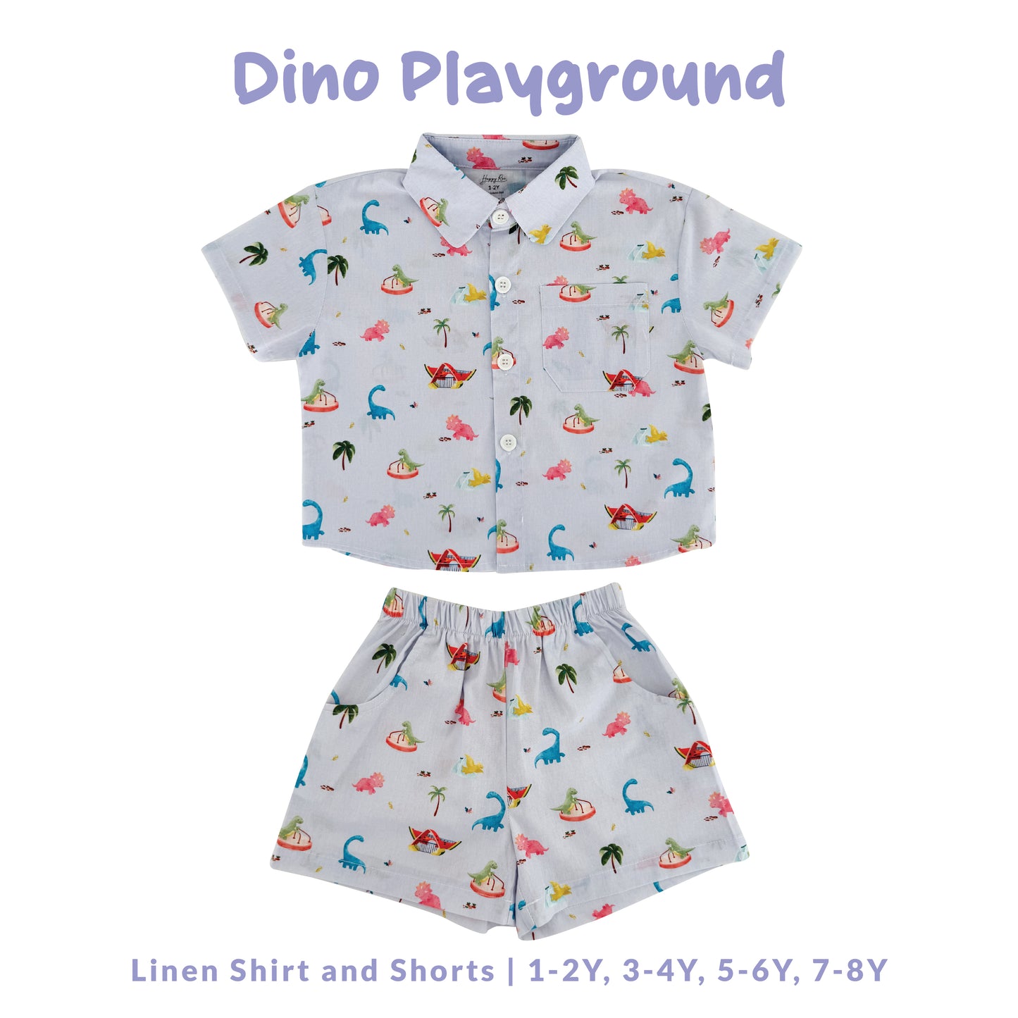 Linen Shirt and Shorts - Dino Playground