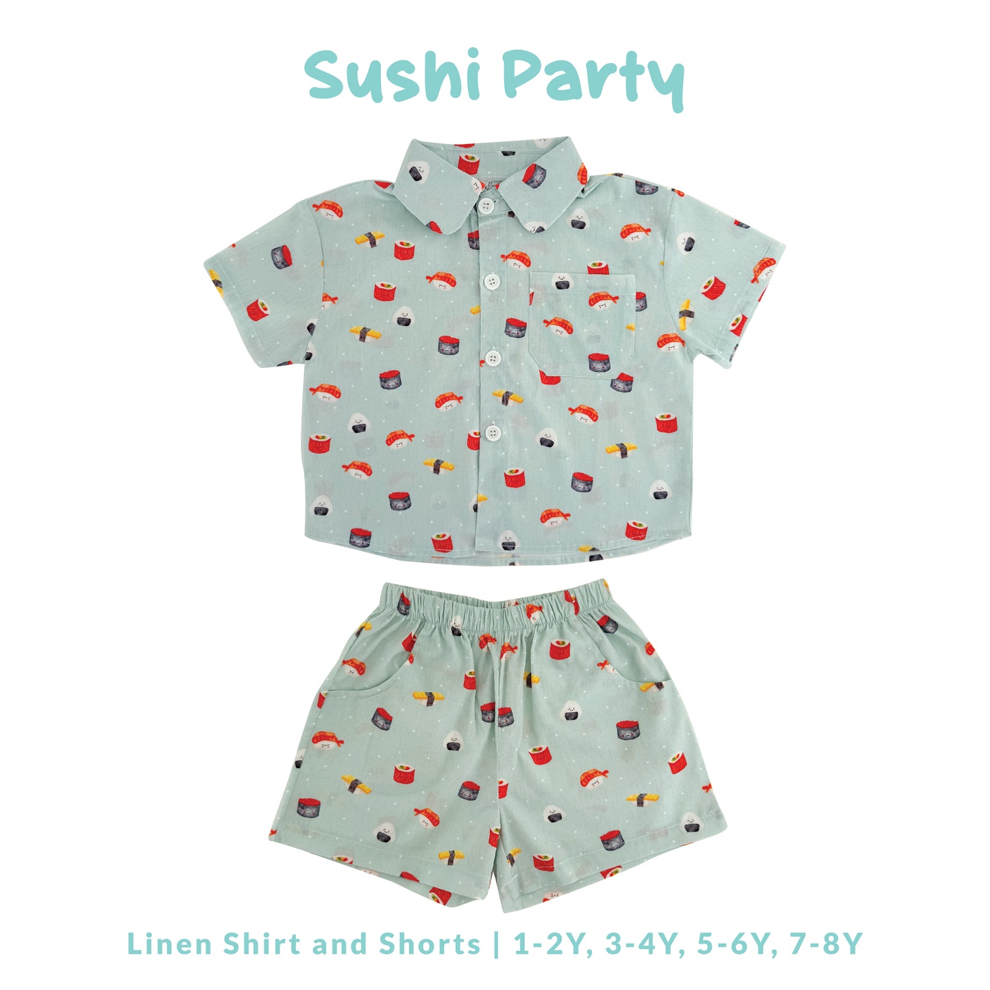 Linen Shirt and Shorts - Sushi Party