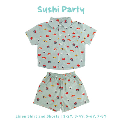 Linen Shirt and Shorts - Sushi Party