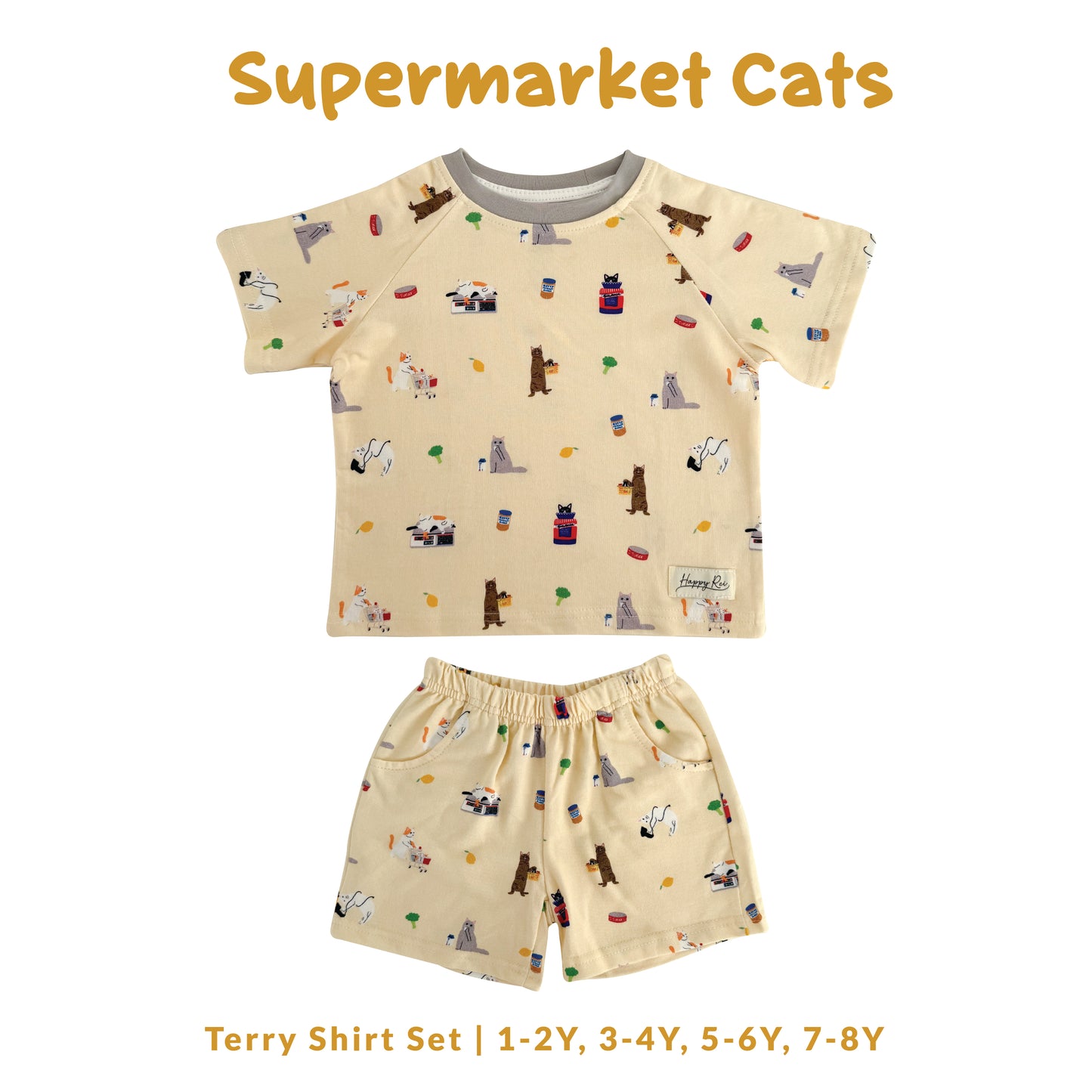 French Terry Shirt & Shorts - Supermarket Cats