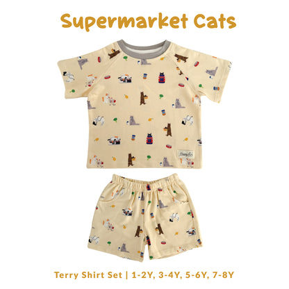 French Terry Shirt & Shorts - Supermarket Cats